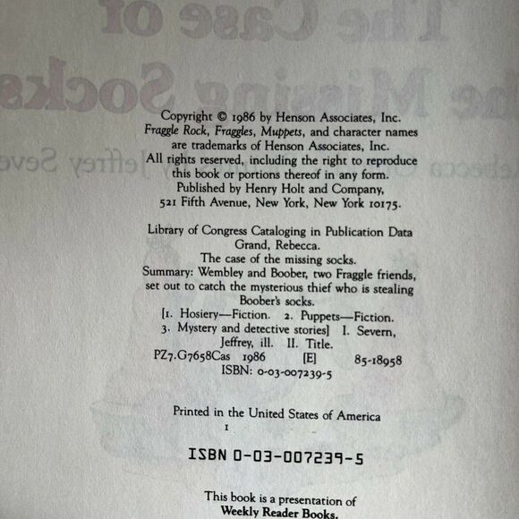 Fraggle Rock Book Hard Cover Childrens Vintage 80s Case Of The Missing Socks - Picture 6 of 6